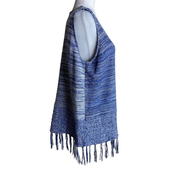 Lysse Country Blue White Lightweight Sweater Knit Lexi Tunic Tank Fringe Sz XL - Picture 6 of 9